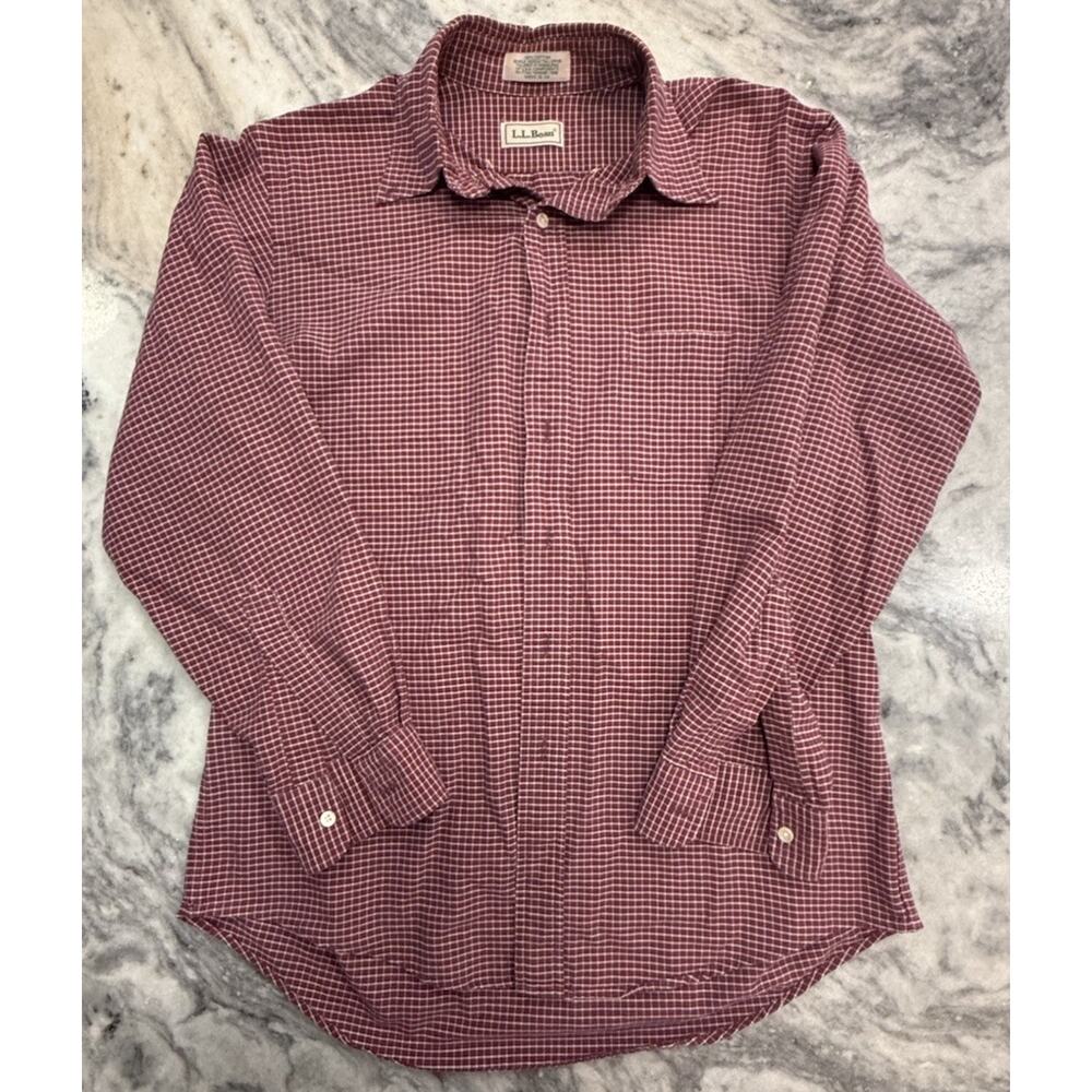 Vtg LL Bean Shirt Mens 16-34 Red Long Sleeve Button Up Plaid 90s USA Components